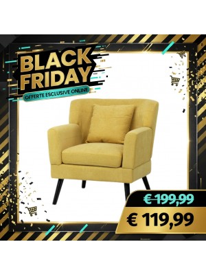 Poltrona KETTY in Tessuto poltroncina imbottita con Braccioli e Piedi in Legno (Giallo)