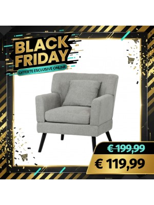 Poltrona KETTY in Tessuto poltroncina imbottita con Braccioli e Piedi in Legno (Grigio)