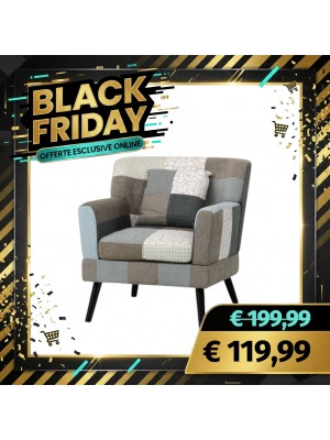 Poltrona KETTY in Tessuto poltroncina imbottita con Braccioli e Piedi in Legno (Patchwork Elegant)