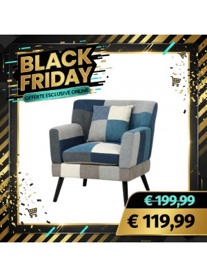 Poltrona KETTY in Tessuto poltroncina imbottita con Braccioli e Piedi in Legno (Patchwork Moon)