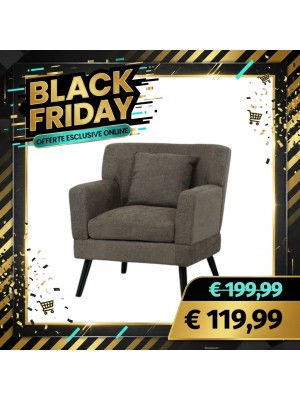 Poltrona KETTY in Tessuto poltroncina imbottita con Braccioli e Piedi in Legno (Tortora)