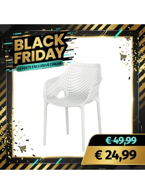 Sedia in Plastica da Giardino in Polipropilene con Braccioli - POLTRONA LOREN (Bianco)