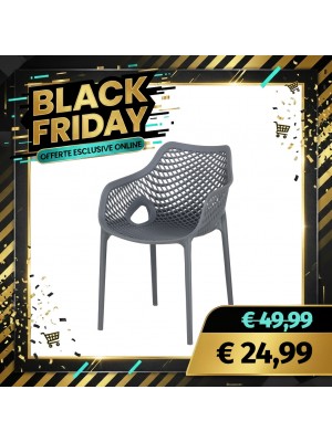 Sedia in Plastica da Giardino in Polipropilene con Braccioli - POLTRONA LOREN (Grigio Chiaro)