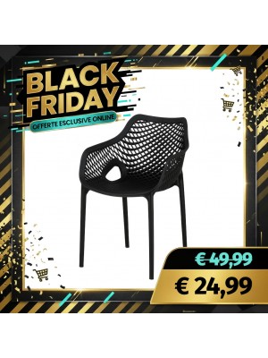 Sedia in Plastica da Giardino in Polipropilene con Braccioli - POLTRONA LOREN (Nero)