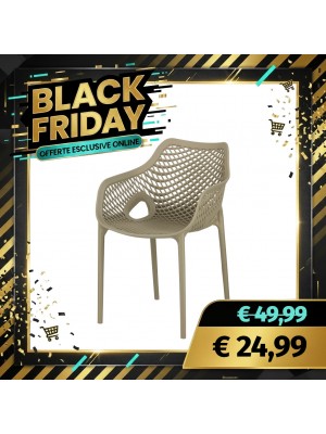 Sedia in Plastica da Giardino in Polipropilene con Braccioli - POLTRONA LOREN (Tortora)