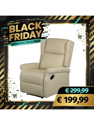 Poltrona BARCELLONA Relax Reclinabile con Poggiapiedi Imbottita Confortevole Bergere (Manuale, Ecopelle Panna)