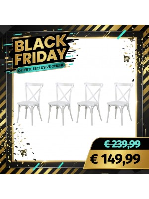 Set 4 Sedie CROSS in KIT in Polipropilene Effetto Legno (Bianco Shabby)