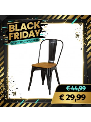 Sedia INDUSTRY con SEDUTA IN LEGNO in Metallo impilabile Design Industriale (Nero)