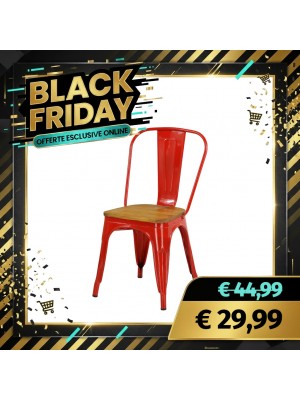 Sedia INDUSTRY con SEDUTA IN LEGNO in Metallo impilabile Design Industriale (Rosso)