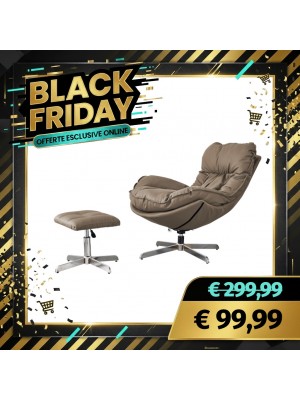 Set BAIA Poltrona Girevole con Pouf regolabile imbottita in Similpelle (Marrone)