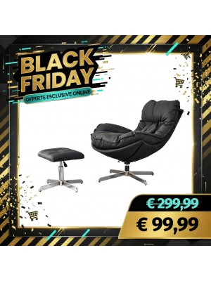 Set BAIA Poltrona Girevole con Pouf regolabile imbottita in Similpelle (Nero)