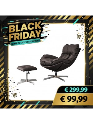 Set BAIA Poltrona Girevole con Pouf regolabile imbottita in Similpelle (Testa di Moro)