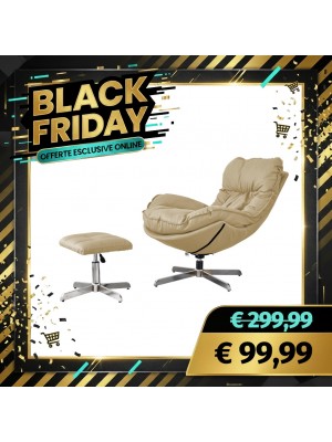 Set BAIA Poltrona Girevole con Pouf regolabile imbottita in Similpelle (Tortora)