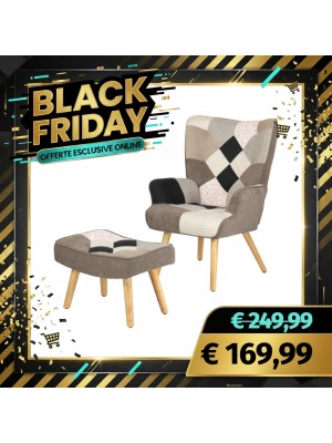 Poltrona con Sgabello SET SIESTA Design Patchwork Multicolore (Patchwork Elegant)