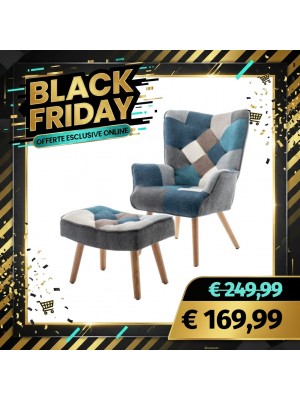 Poltrona con Sgabello SET SIESTA Design Patchwork Multicolore (Patchwork Moon)