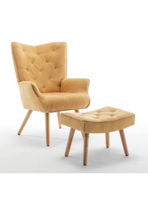 Poltrona con sgabello colore Giallo con gambe in legno modello Siesta Totò Piccinni