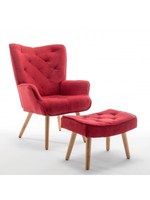 Poltrona con sgabello colore Bordeaux con gambe in legno modello Siesta Totò Piccinni