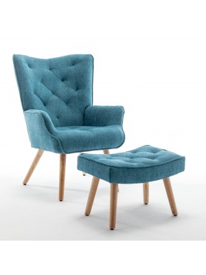 Poltrona con sgabello colore Blu con gambe in legno modello Siesta Totò Piccinni