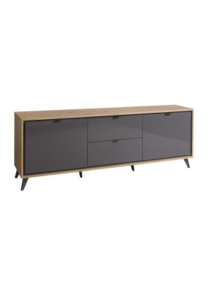 mobile porta tv salotto rovere miele/grigio laccato vista diagonale 