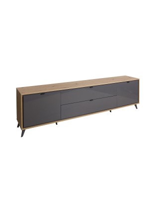 mobile porta tv legno rovere miele/ grigio laccato vista diagonale