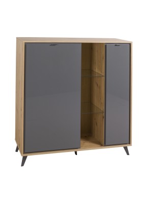 madia moderna grigio titanio/rovere miele vista diagonale 