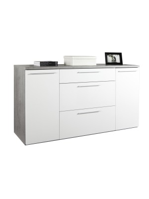 Mobile contenitore moderno in legno colore "Cemento/Bianco Laccato" con 3 cassetti e 2 ante modello Juno Totò Piccinni
