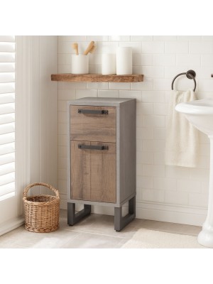 Vista ambientata Colonna Bagno 1 Anta e 1 Cassetto colore "Rovere Invhecchiato/Grigio" modello Sylva Totò Piccinni