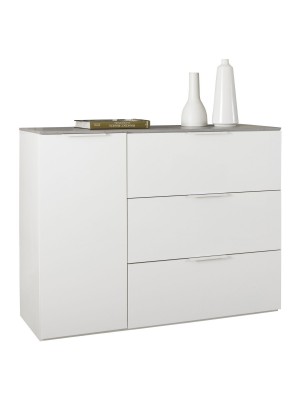 mobile contenitore moderno cemento/bianco laccato vista diagonale 