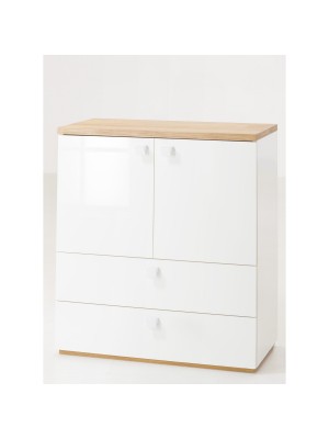 mobile contenitore moderno rovere miele/bianco laccato vista diagonale 