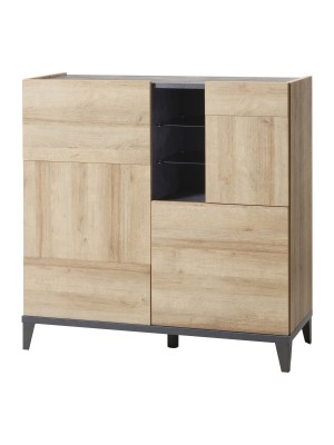 Mobile contenitore moderno in legno "Rovere/Grigio Antracite" 3 ante e 2 ripiani modello Nova Totò Piccinni