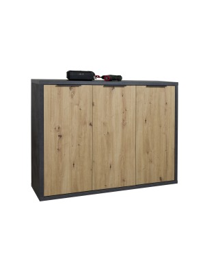 Vista diagonale Mobile multiuso in legno colore "Grigio Cemento/Rovere Miele" 2 ante e 1 cassetto modello Dubai Totò Piccinni