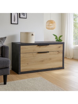 Vista ambientata Mobile panca in legno colore Grigio Cemento/Rovere Miele 1 ribalta e 1 cassetto modello Dubai Totò Piccinni