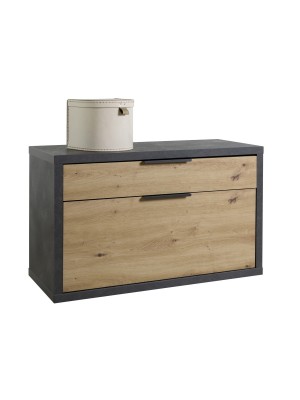 Vista diagonale Mobile panca in legno colore Grigio Cemento/Rovere Miele 1 ribalta e 1 cassetto modello Dubai Totò Piccinni