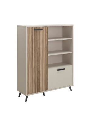 libreria in legno cannettato/cashmere vista diagonale 