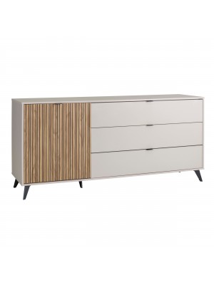 Vista diagonale Madia Cashmere/Rovere Cannettato 1 anta 3 cassetti modello Mandala Totò Piccinni