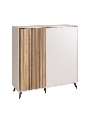 Vista diagonale Madia in Legno Cashmere/Rovere Cannettato 2 ante modello Mandala Totò Piccinni