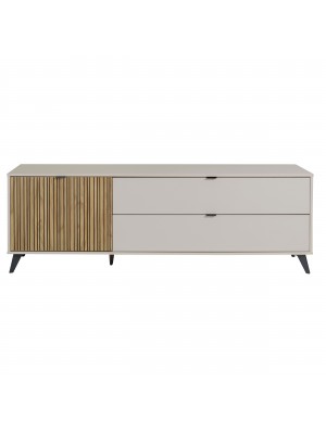 Vista frontale Porta TV Cashmere/Rovere Cannettato 1 anta 2 cassetti modello Mandala Totò Piccinni