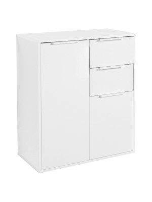 Vista diagonale Mobile Contenitore colore Bianco Lucido 2 ante e 2 cassetto Totò Piccinni