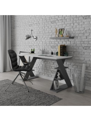 Scrivania da ufficio in legno colore "Bianco/Antracite" modello Papillon Totò Piccinni