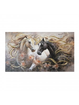 Canvas quadro materico su tela moderno con ritocco pittorico (Cavalli al Vento)