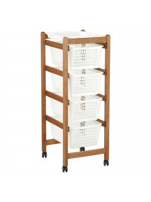 Carrello JOLLY salvaspazio in legno per cucina portafrutta con 4 cestelli e rotelle (Ciliegio Bianco)