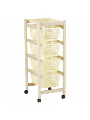 Carrello JOLLY salvaspazio in legno per cucina portafrutta con 4 cestelli e rotelle (Naturale Beige)