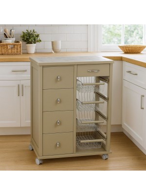 Vista ambientata Carrellino da cucina in legno salvaspazio colore Fango modello Pokerino Totò Piccinni