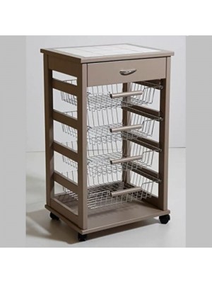 carrello da cucina con cassetto in legno e cestelli in acciaio fango 