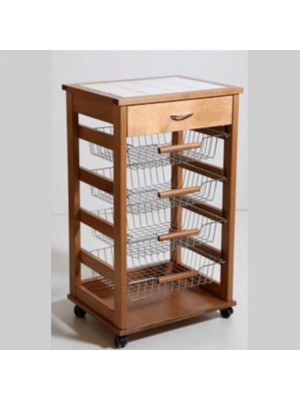 carrello da cucina con cassetto in legno con cestelli in acciaio rovere