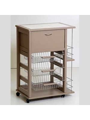 Carrello salvaspazio portapane da cucina in legno colore Fango con cestelli in acciaio Totò Piccinni