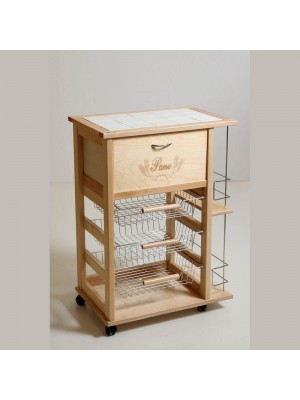 Carrello salvaspazio portapane da cucina in legno colore Naturale con cestelli in acciaio Totò Piccinni