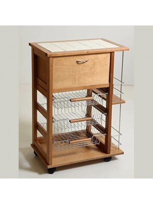 Carrello salvaspazio portapane da cucina in legno colore Rovere con cestelli in acciaio Totò Piccinni