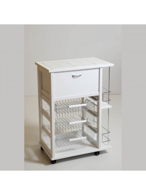 Carrello salvaspazio portapane da cucina in legno colore Bianco con cestelli in acciaio Totò Piccinni