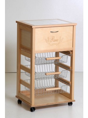 Carrello Cucina Legno 3 Cestelli Acciaio Cm.37X47X83,5H - Big House Shop